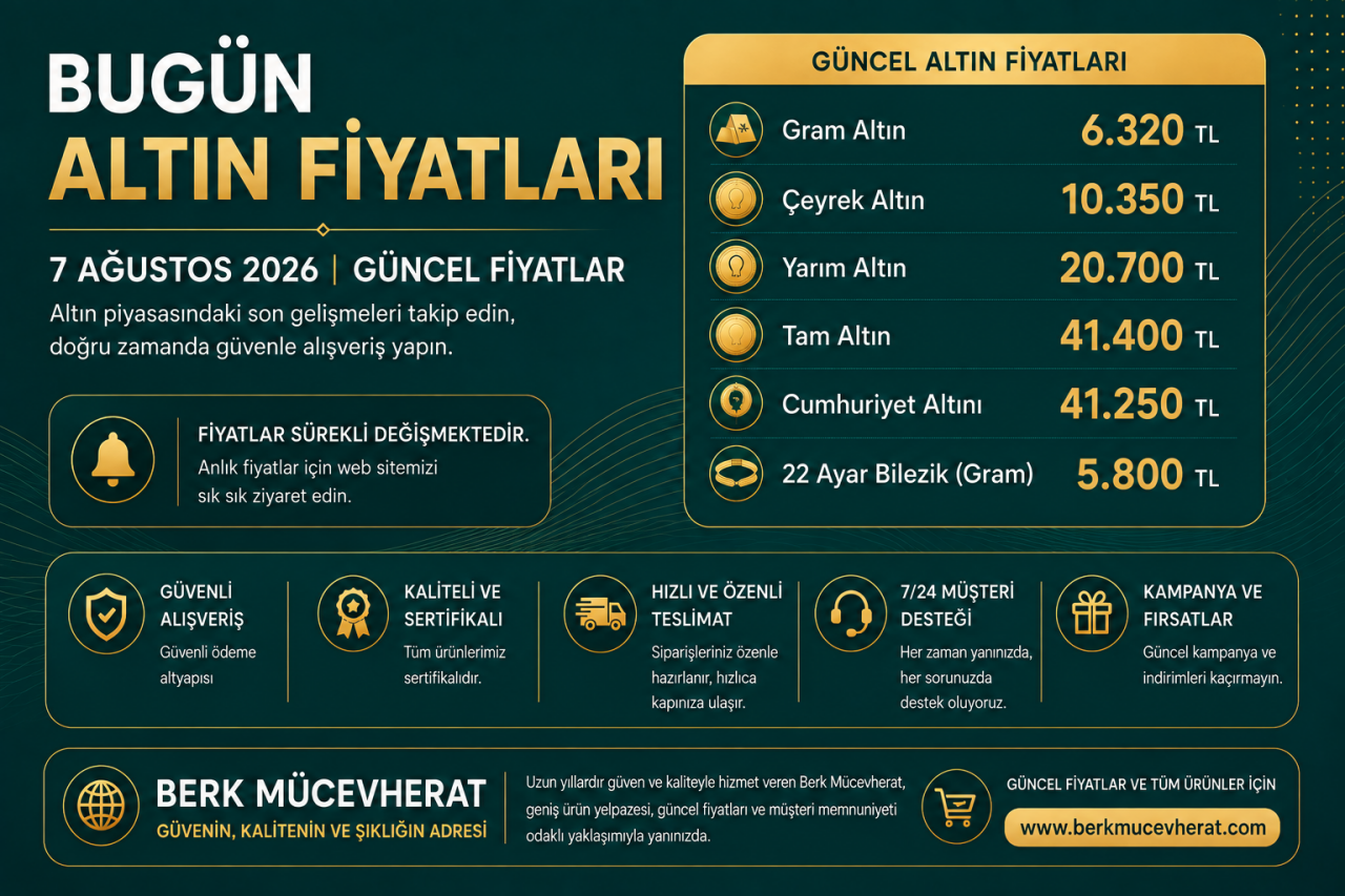 Bugün Altın Fiyatları | 7 Ağustos 2026 Güncel Gram Altın ve Çeyrek Altın Fiyatları
