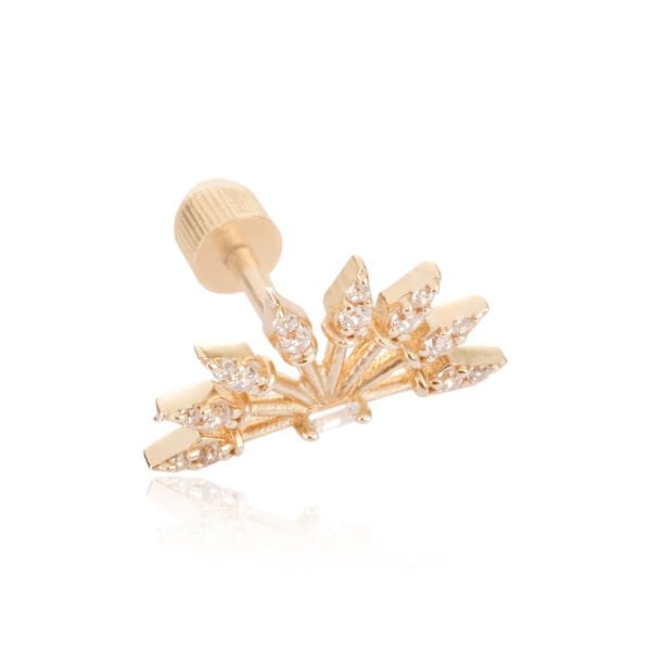 14 Ayar Altın Taşlı Yelpaze Figürlü Tragus Küpe