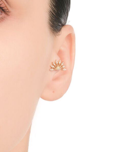14 Ayar Altın Taşlı Yelpaze Figürlü Tragus Küpe