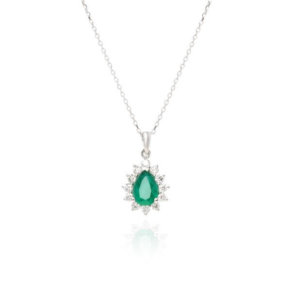 Pırlanta Zümrüt Taşlı Damla Model Kolye