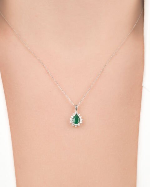 Pırlanta Zümrüt Taşlı Damla Model Kolye