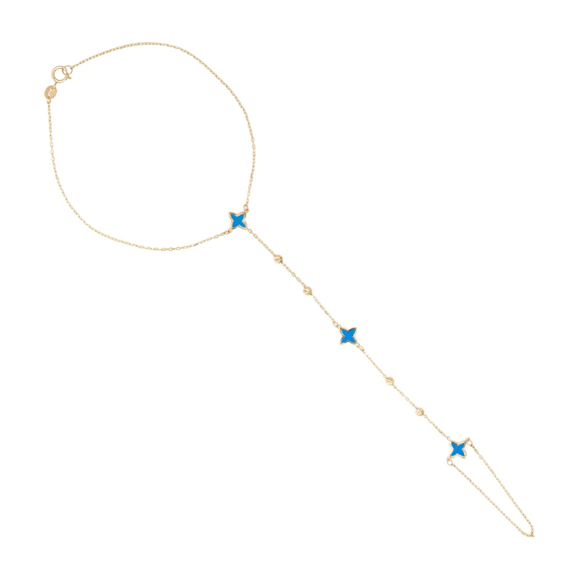 14 Ayar Altın Mavi Mineli Yonca Figürlü Şahmeran