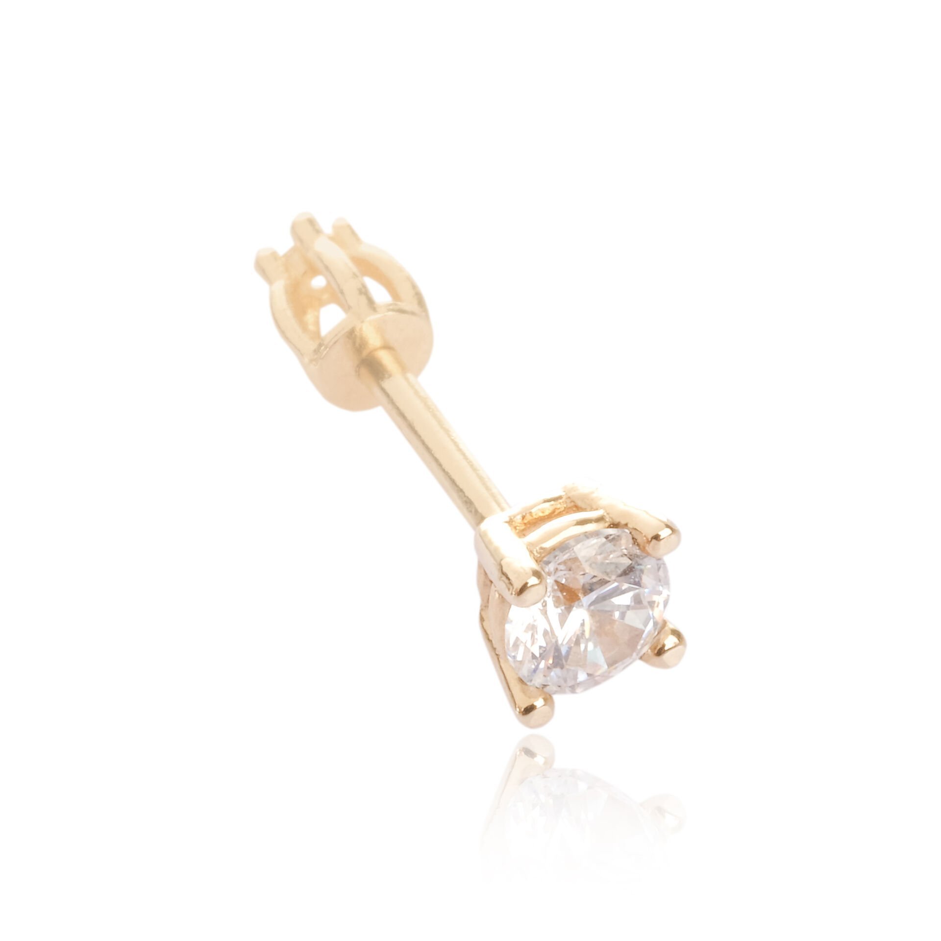 14 Ayar Altın Tektaşlı Tragus Küpe