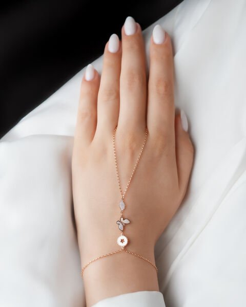 14 Ayar Altın Pembe Sedef Mineli Çiçek ve Kelebek Figürlü Şahmeran