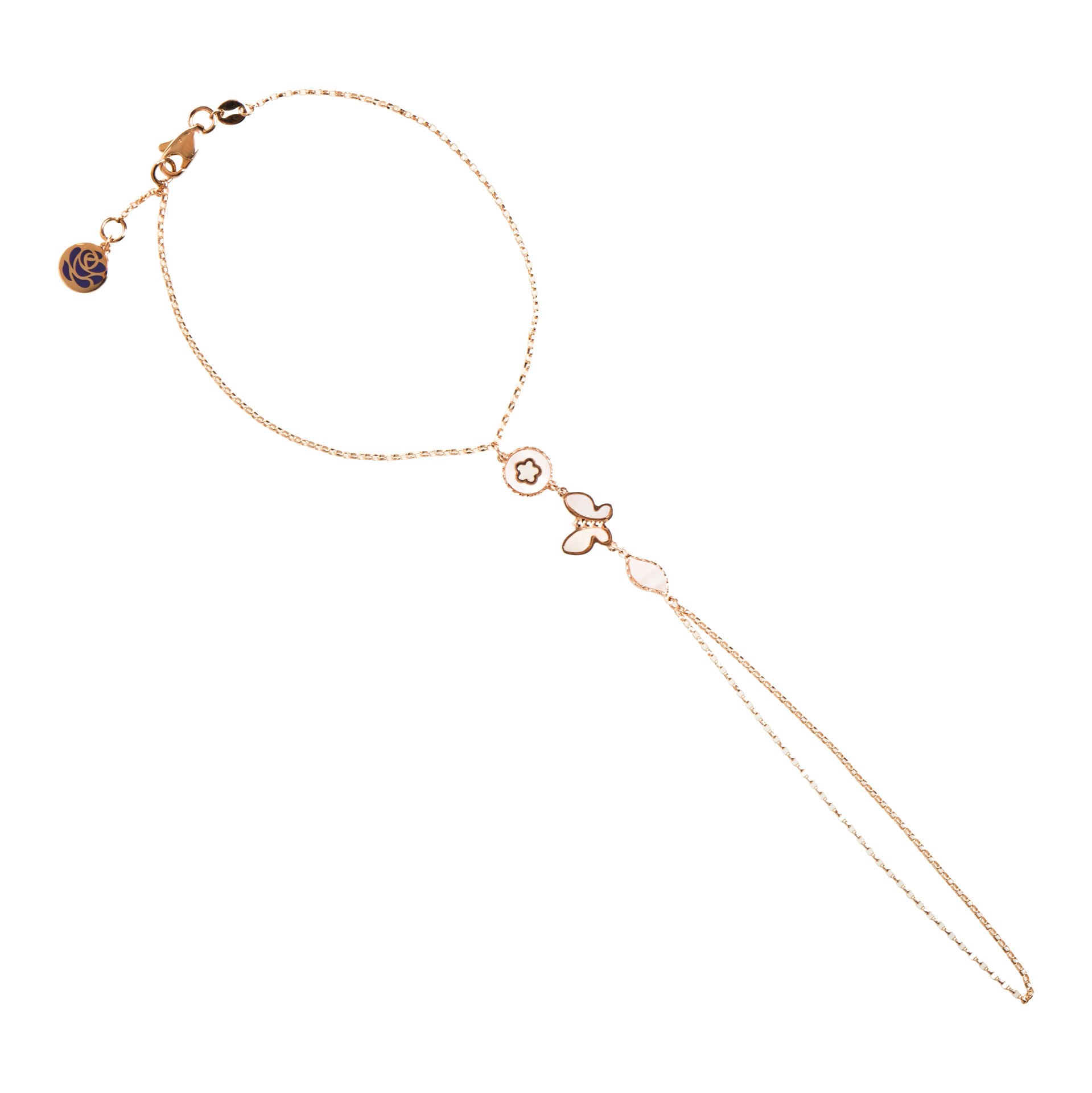 14 Ayar Altın Pembe Sedef Mineli Çiçek ve Kelebek Figürlü Şahmeran