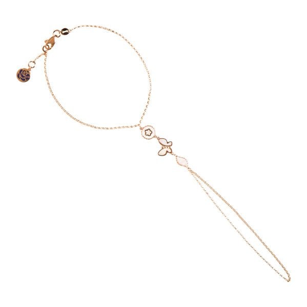 14 Ayar Altın Pembe Sedef Mineli Çiçek ve Kelebek Figürlü Şahmeran