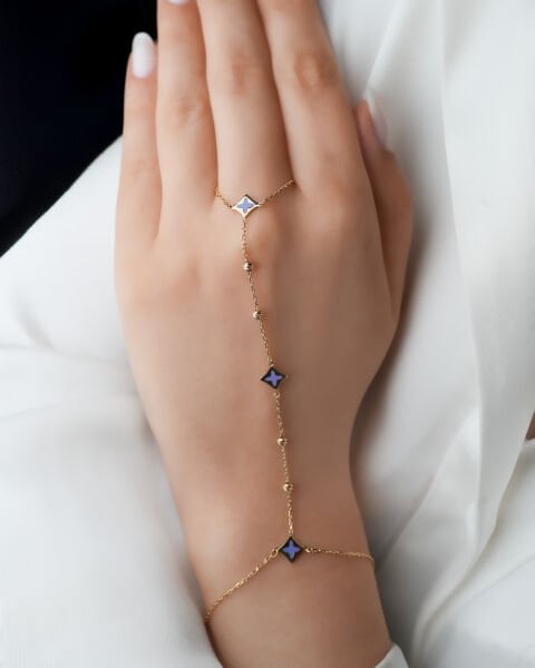 14 Ayar Altın Mor Mineli Yonca Figürlü Şahmeran