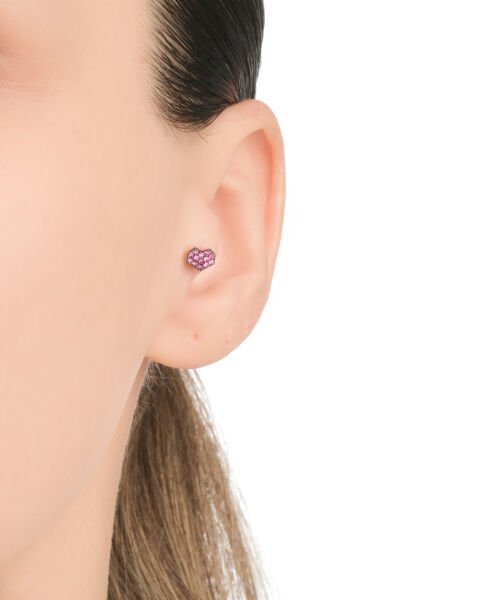 14 Ayar Altın Pembe Taşlı Kalp Figürlü Tragus Küpe