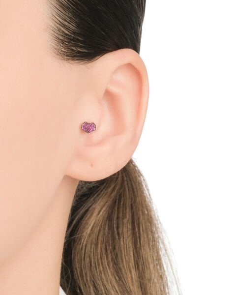 14 Ayar Altın Pembe Taşlı Kalp Figürlü Tragus Küpe