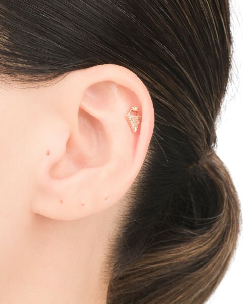 14 Ayar Altın Üçgen Taşlı Tragus Küpe