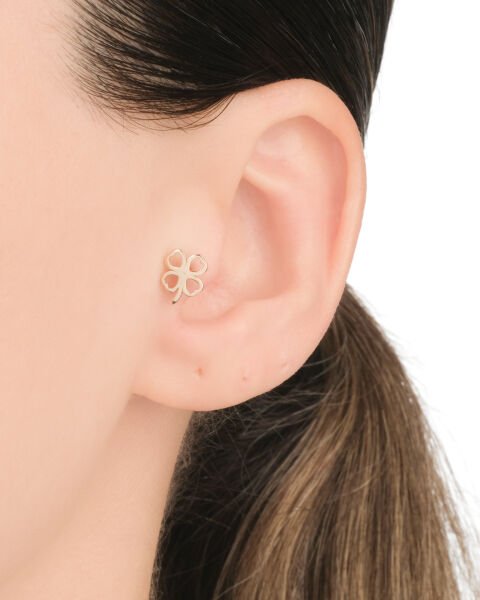 14 Ayar Altın Yonca Figürlü Tragus Küpe