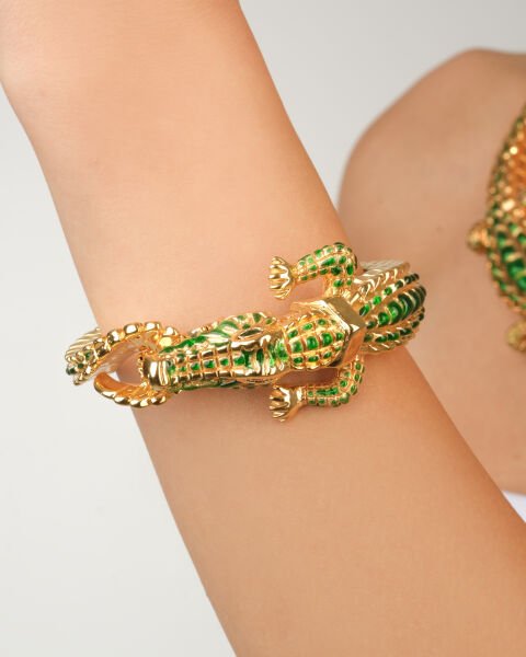 18 Ayar Altın Timsah Figürlü Özel Tasarım Kelepçe