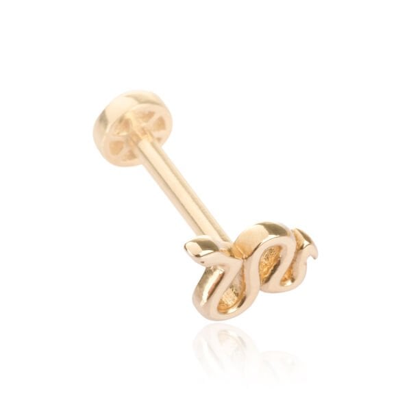 14 Ayar Altın Minimal Yılan Figürlü Tragus Küpe