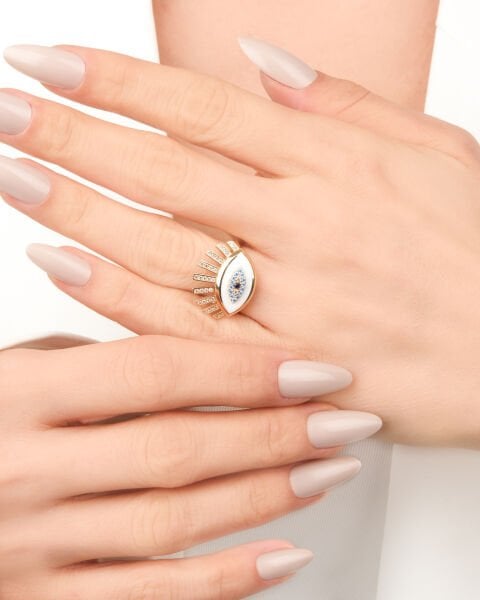 EMA 14 Ayar Altın Taşlı Mineli Göz Yüzük