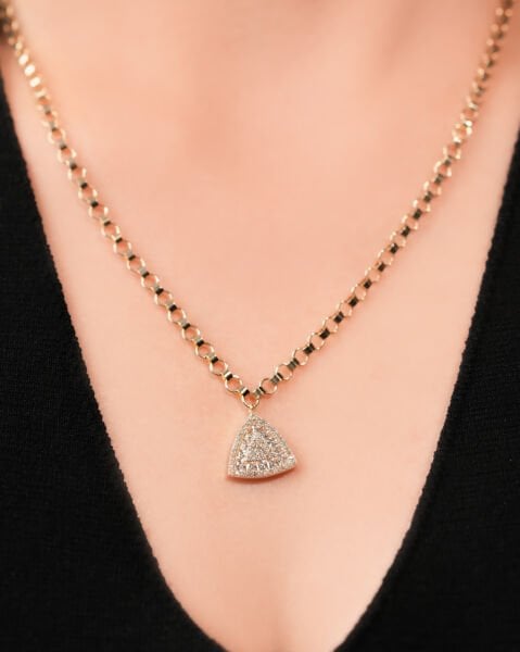 14 Ayar Altın Üçgen Taşlı Kolye