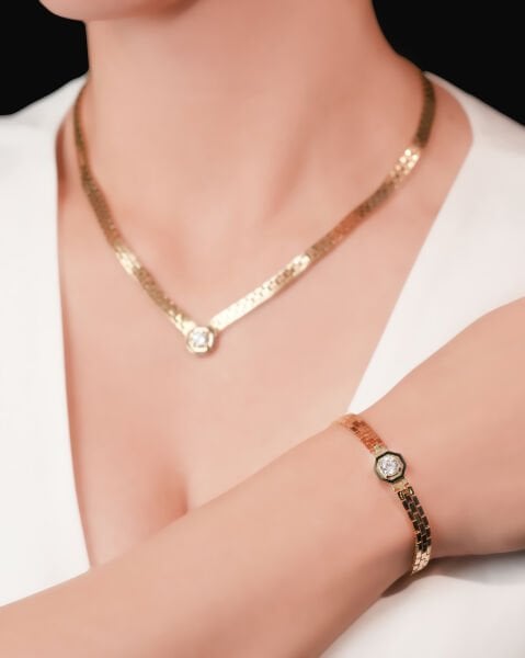 14 Ayar Altın Mineli Tektaşlı Bileklik