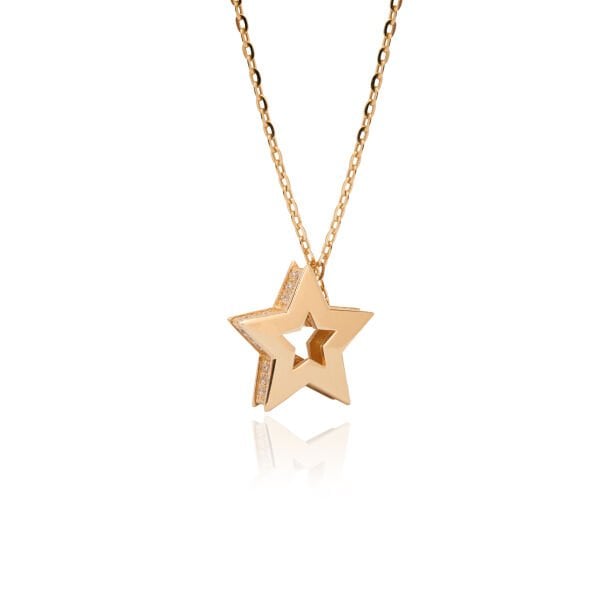 14 Ayar Altın Belirgin Işıltılı Hatlara Sahip Yıldız Kolye