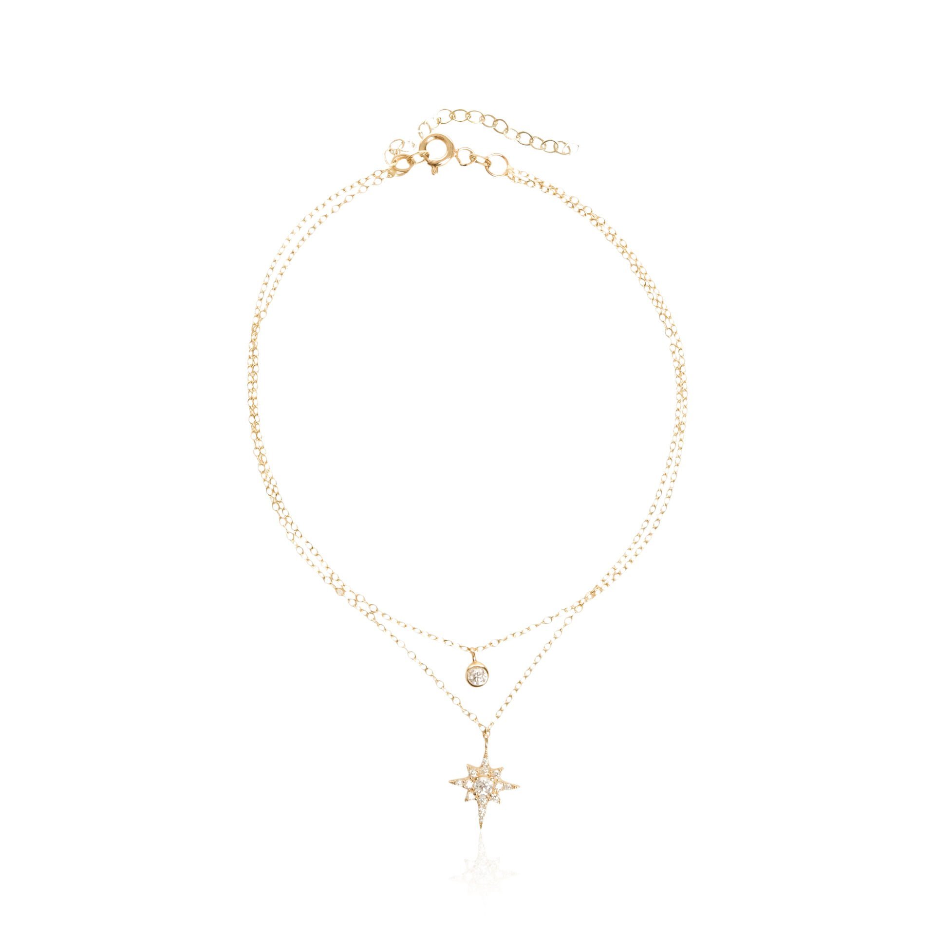 Çift Zincirli Taşlı Kutup Yıldızı Figürlü 14 Ayar Altın Halhal