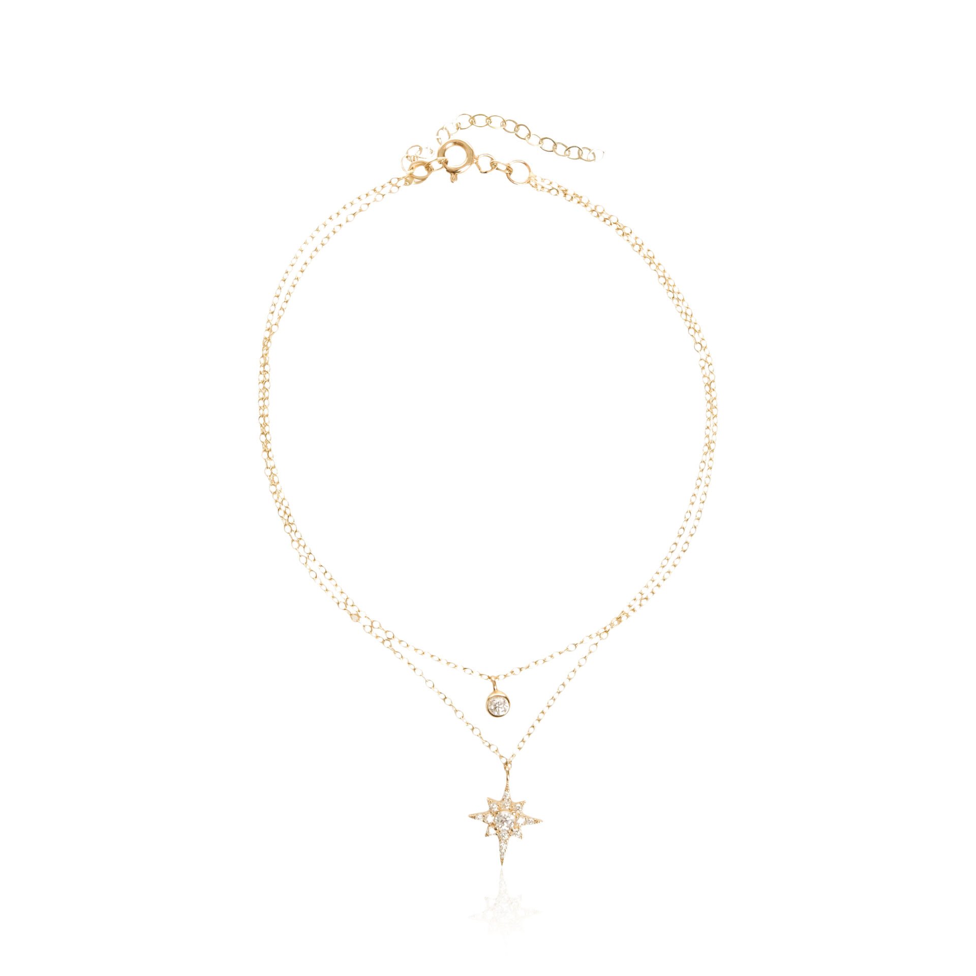 14 Ayar Altın Çift Zincirli Taşlı Kutup Yıldızı Halhal