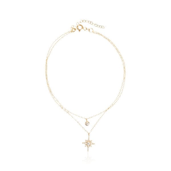 14 Ayar Altın Çift Zincirli Taşlı Kutup Yıldızı Halhal