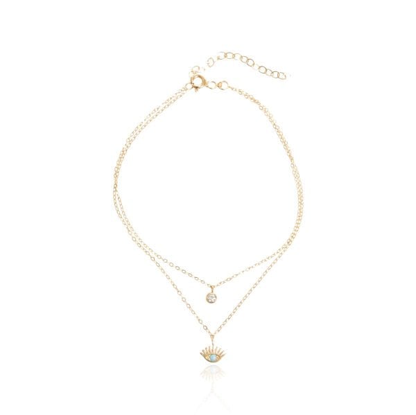 Firüze Taşlı Çift Zincir Göz Figürlü 14 Ayar Altın Halhal