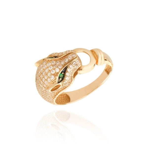 14 Ayar Altın Zümrüt Taşlı Panter Yüzük