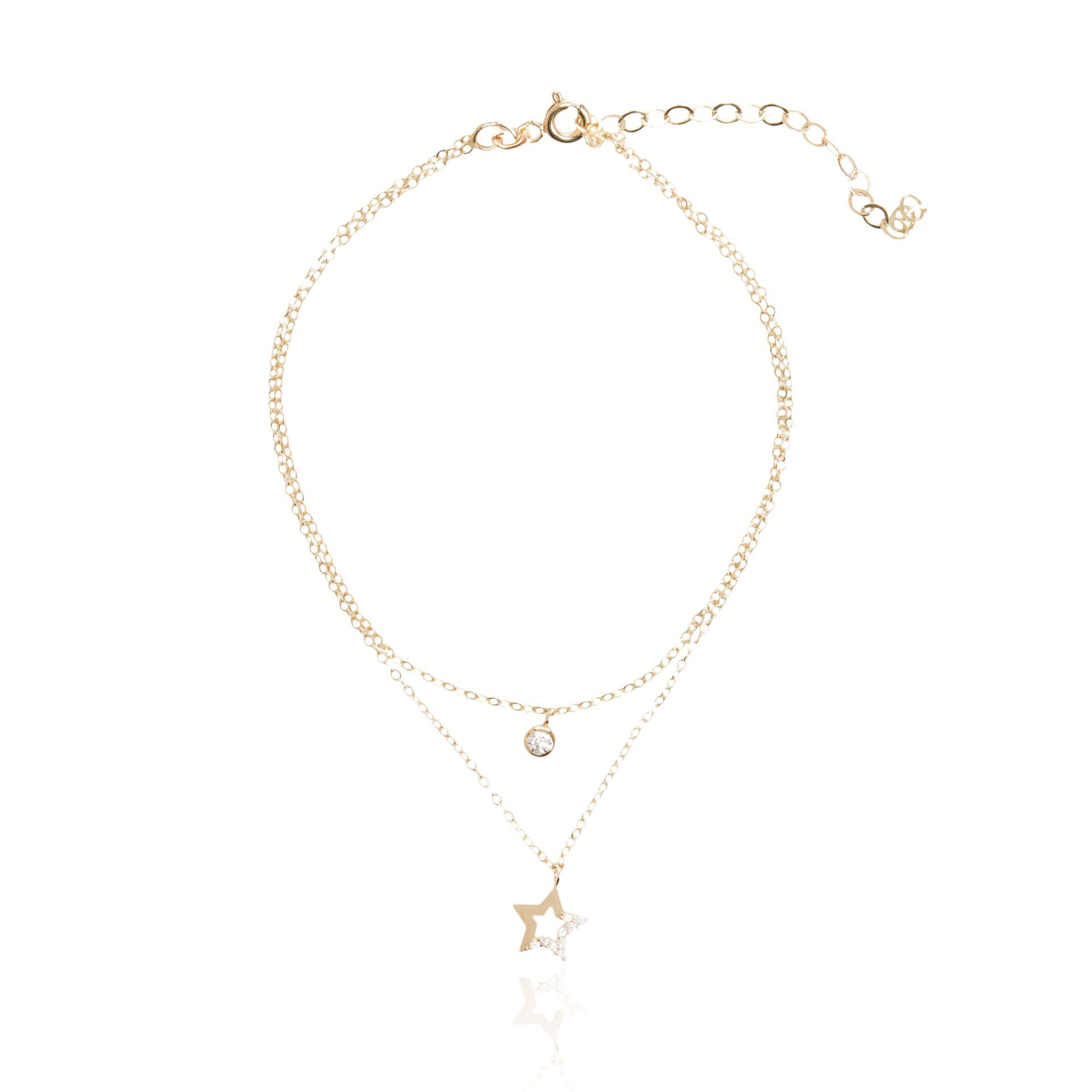 14 Ayar Altın Çift Zincir Taşlı Yıldız Halhal