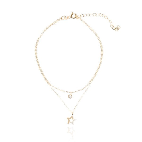 14 Ayar Altın Çift Zincir Taşlı Yıldız Halhal