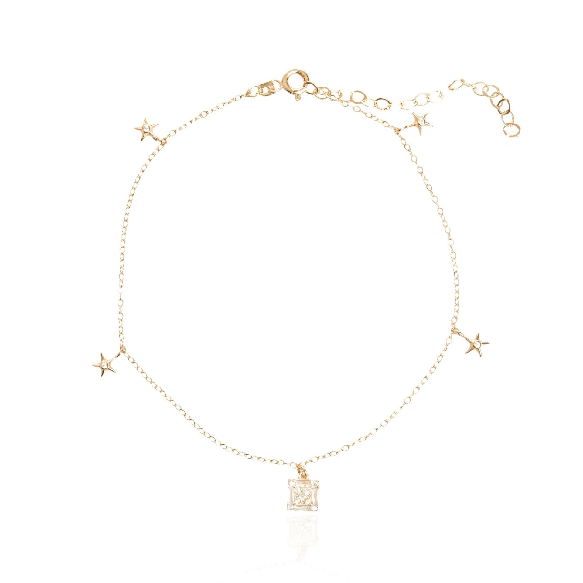 Kare Taşlı ve Deniz Yıldızı Figürlü Halhal 14 Ayar Altın