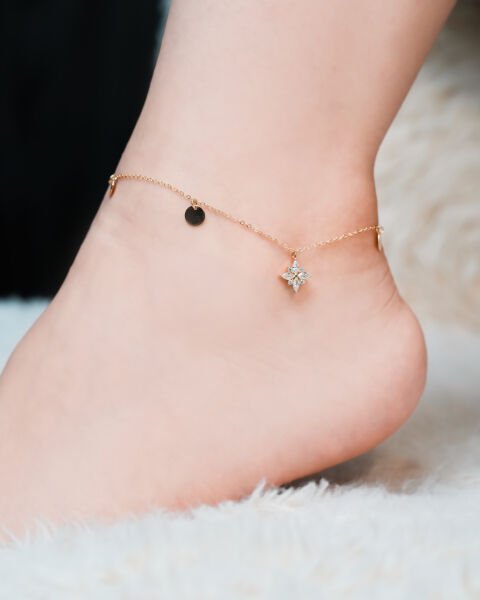 Taşlı Yıldız Figürlü Pul Detaylı Halhal 14 Ayar Altın