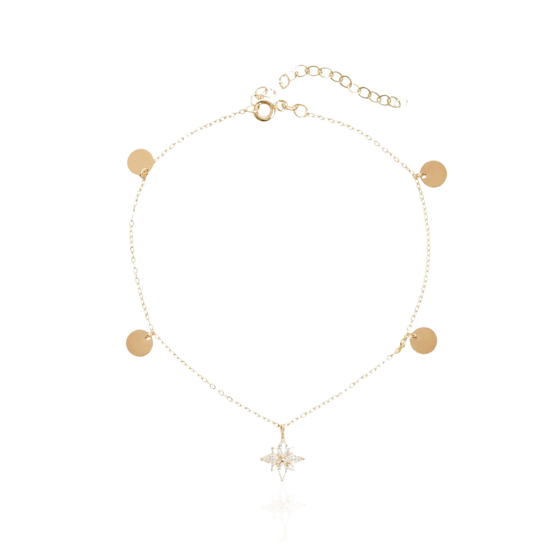 Taşlı Yıldız Figürlü Pul Detaylı Halhal 14 Ayar Altın