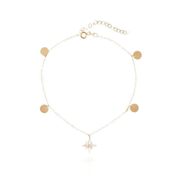 Taşlı Yıldız Figürlü Pul Detaylı Halhal 14 Ayar Altın