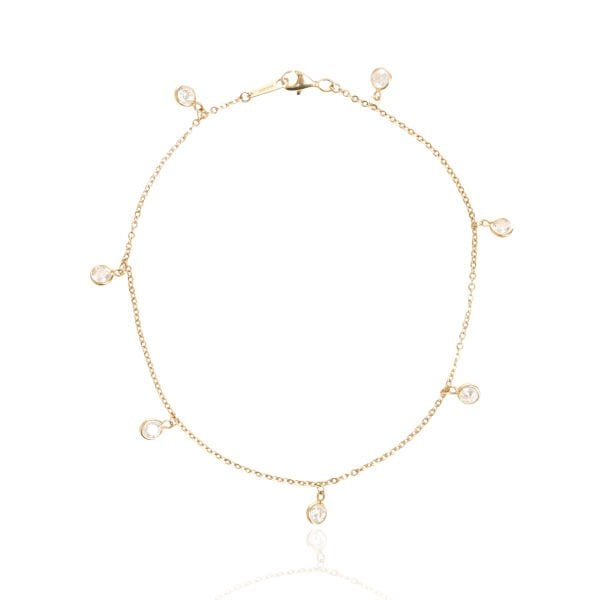 Yuvarlak Figürlü Taşlı Sallantılı Halhal 14 Ayar Altın