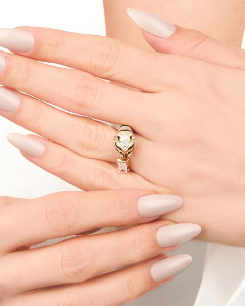 14 Ayar Altın Panter Figürlü Baget Taşlı Kadın Yüzük