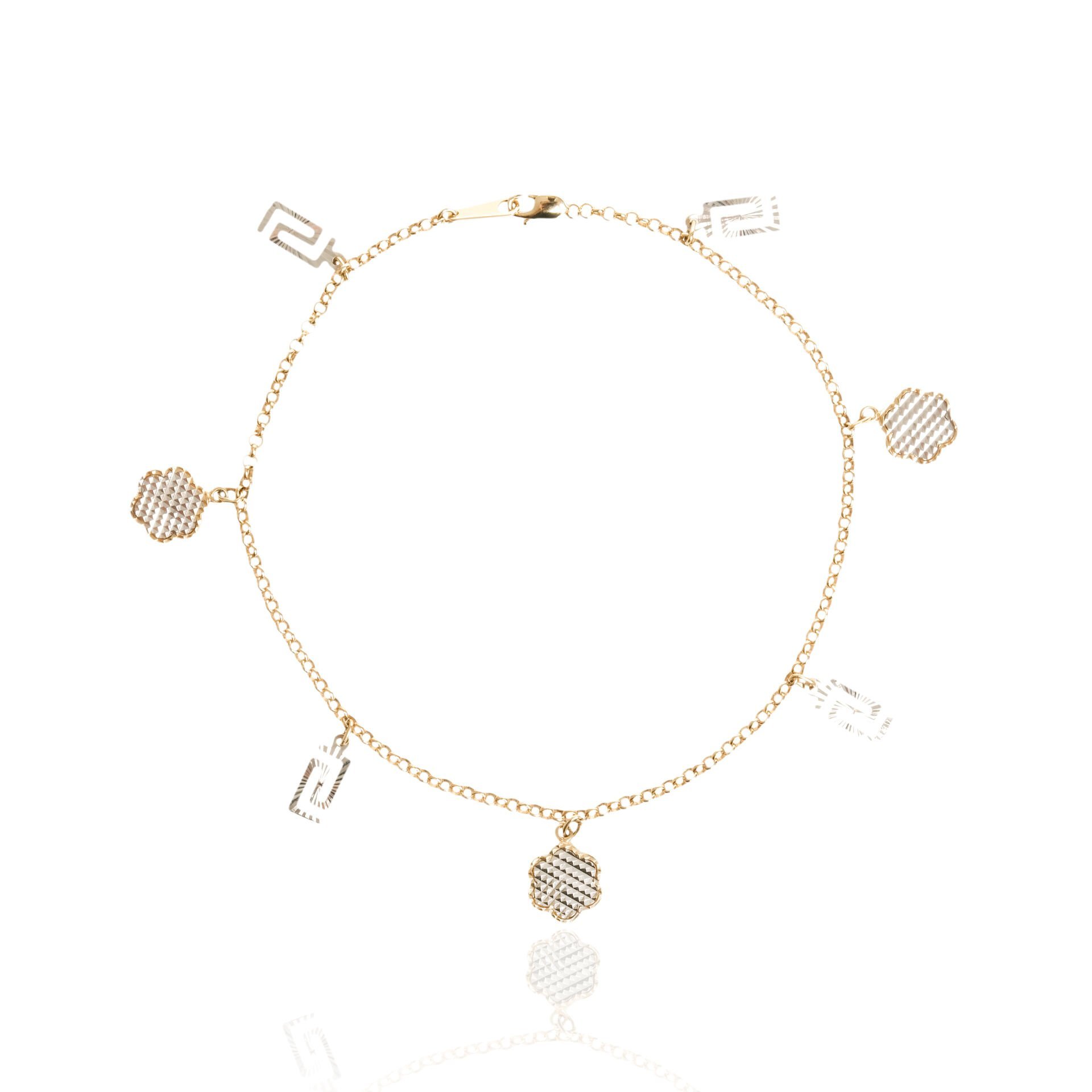 Çiçek ve Geometrik Figürlü Sallantılı Halhal 14 Ayar Altın