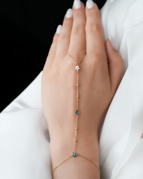 14 Ayar Altın Mavi Mineli Yıldız Figürlü Şahmeran