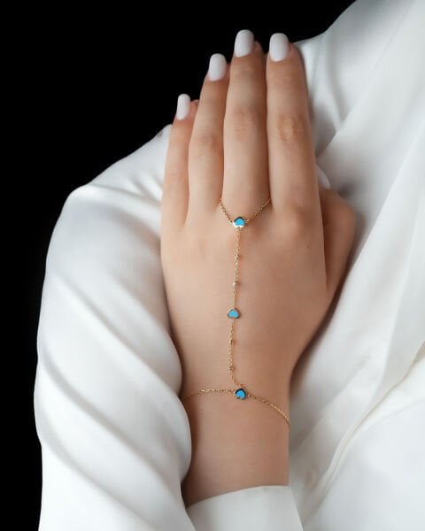 14 Ayar Altın Mavi Mineli Kalp Figürlü Şahmeran