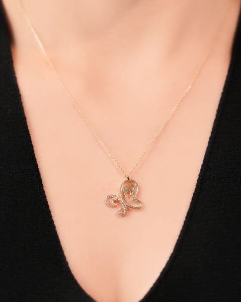 14 Ayar Altın Taşlı Kelebek Kolye