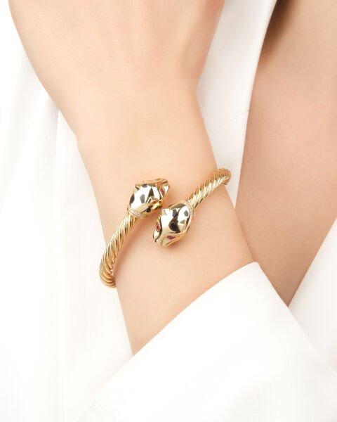 Cetaş Eterna 14 Ayar Yakut Taşlı Çift Leopar Figürlü Altın Bilezik