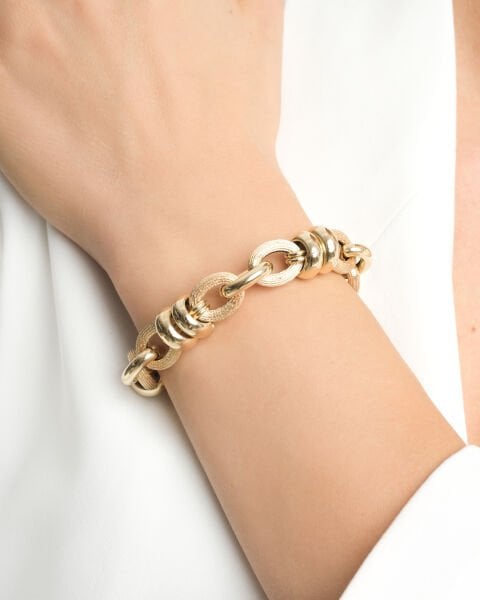 14 Ayar Altın Kalın Yuvarlak Halkalı Bileklik