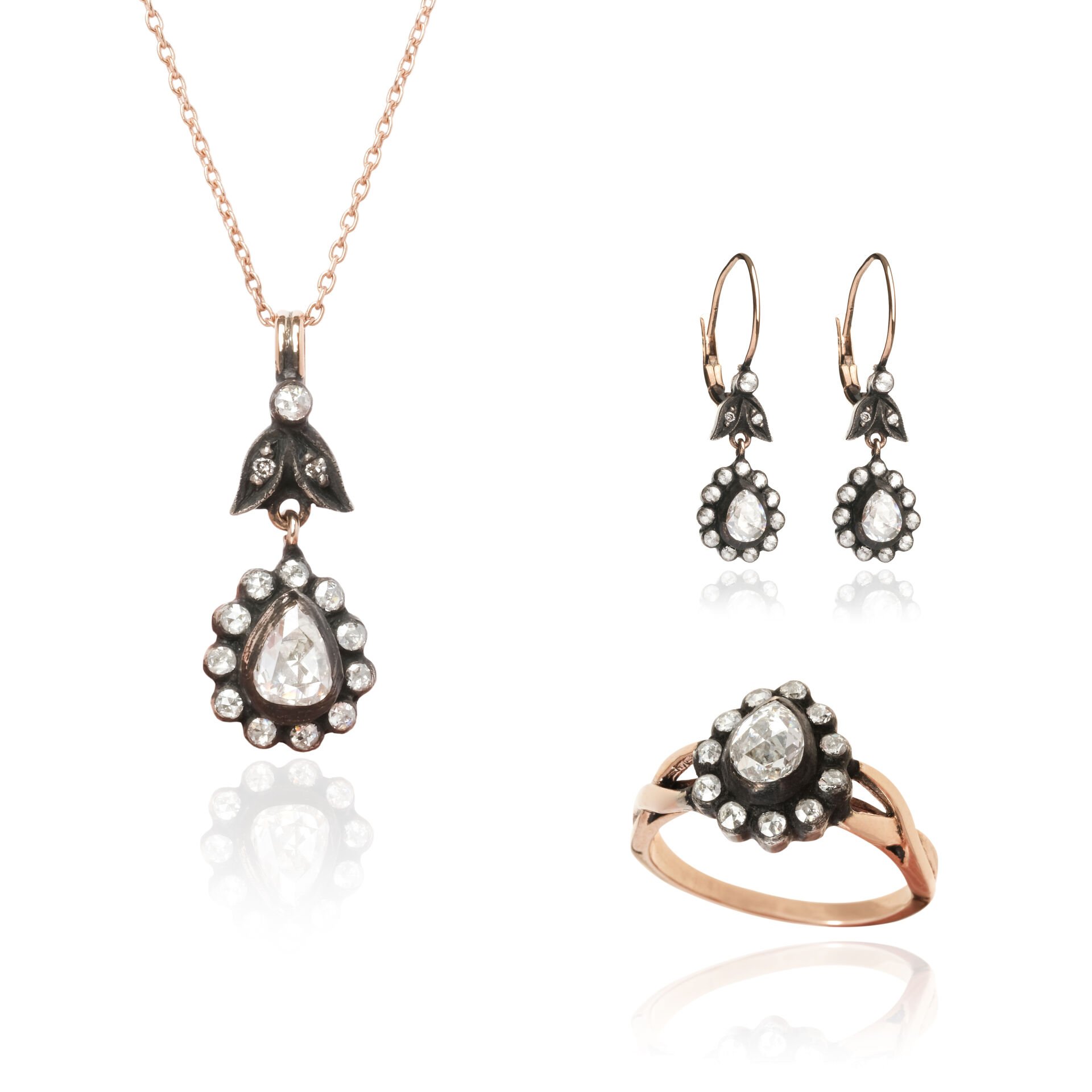 Elmas Damla Model Set  (Kolye-Küpe-Yüzük)