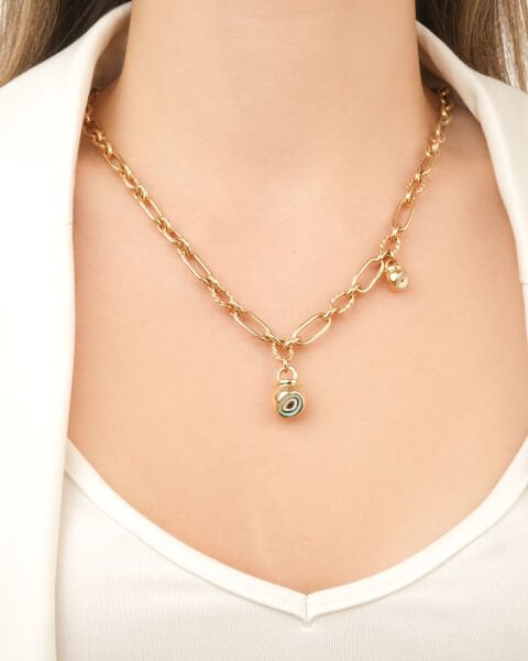 14 Ayar Altın Fortuna Nazar Mineli Kolye