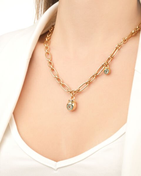 14 Ayar Altın Fortuna Nazar Mineli Kolye