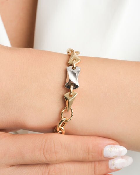 14 Ayar Altın Çift Renkli Tasarım Bileklik