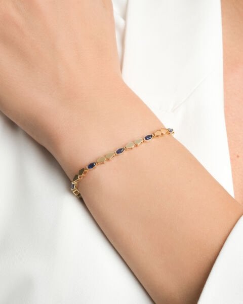 14 Ayar Altın Safir Taşlı Geometrik Sıra Bileklik