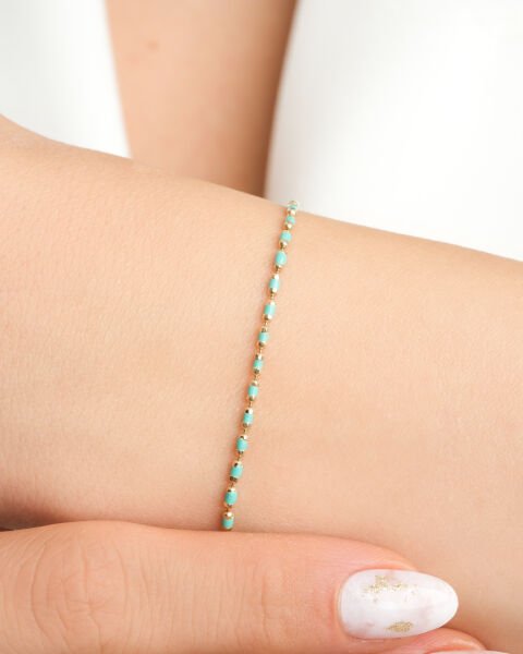 14 Ayar Altın Turkuaz Mineli Bileklik