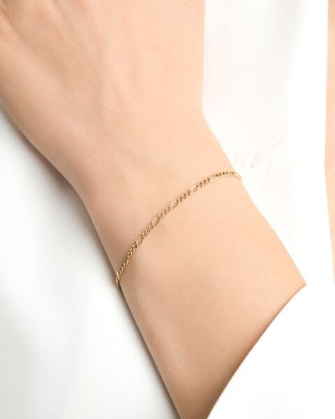 14 Ayar Altın Minimal Figaro Zincir Bileklik