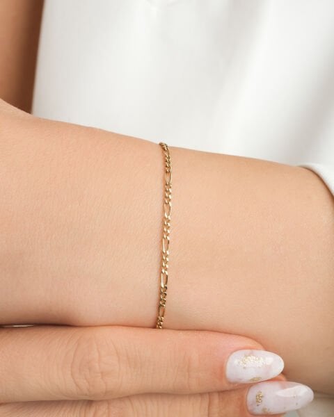 14 Ayar Altın Minimal Figaro Zincir Bileklik