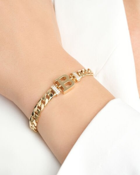 14 Ayar Altın Gurmet Zincir Taşlı Harf Bileklik – B