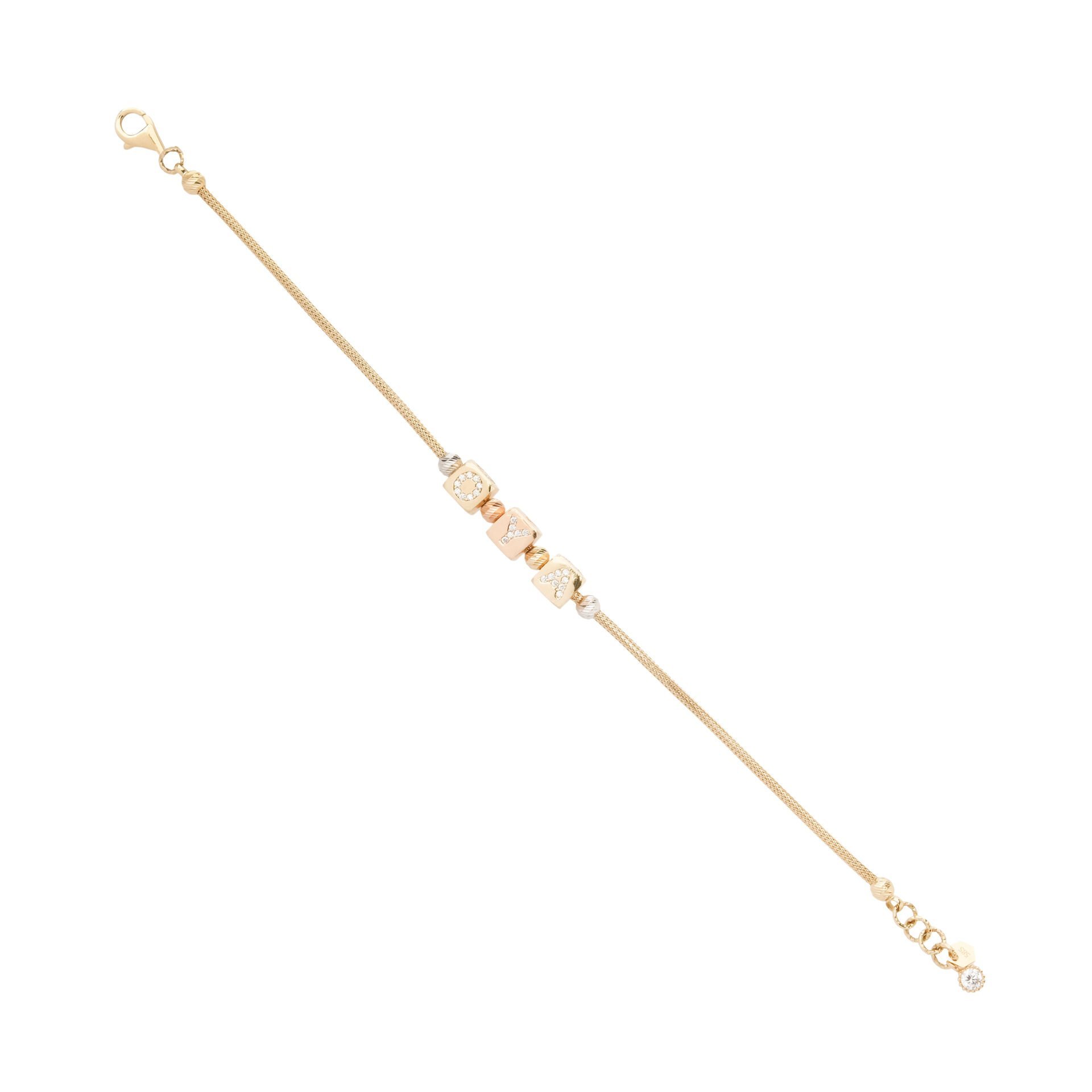 14 Ayar Altın Taşlı Harf Küp İsim Bileklik – Oya